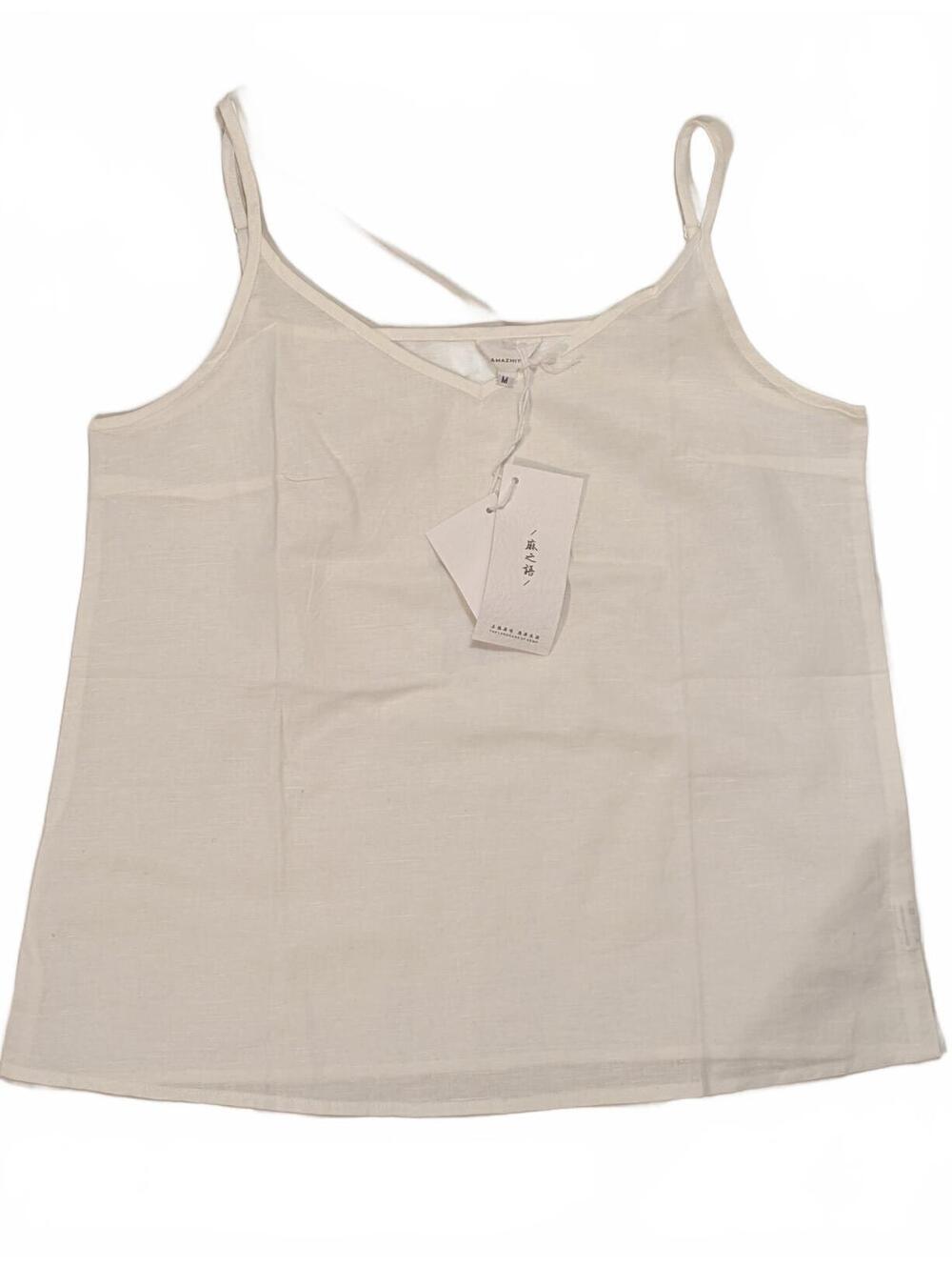NWT Amazhiyu White Boxy Linen Cotton Tank Top with Adjustable Straps Medium